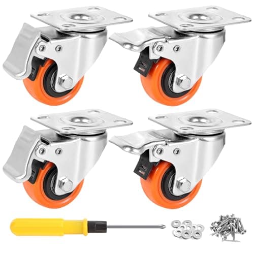 Image of W B D WEIBIDA 2-inch Plate Swivel Caster Wheels with Dual Locking, 600 Lbs Load Capacity Orange Polyurethane Castors, No Noise & Durable Caster Wheels for Cart, Trolleys, Furniture, Equipment,Set of 4