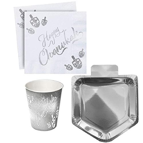 Image of Cazenove Hanukkah Party Set. 20 Disposable Paper Plates, Cups and Napkins for Your Chanukah Table. Tableware Goods Make a Great Gift.