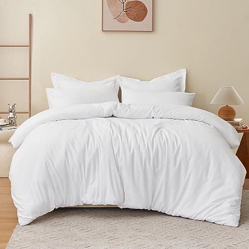 Image of RUIKASI King Size Duvet Cover Sets Bedding Set - White Duvet Cover Kingsize Bed Set with Zip, Soft Brushed Microfibre Duvet King Size Covers Set Quilt Cover with 2 Pillowcases