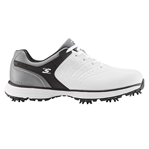 Image of Stuburt Golf SBSHU1123 Mens Evolve Tour II Dri -Back Waterproof Spiked Golf Shoes, White / Grey, Size 9.5