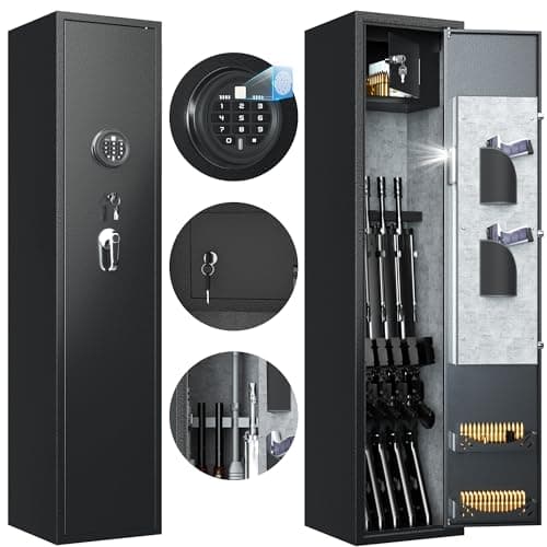 Image of SUPEER Home Rifle and Pistols Gun Safe with LED light and Alarm System,Biometric Fingerprint Rifle Safe,Quick Access 4-5 Rifle,Removable Shelf,Built-in Small Cabinet