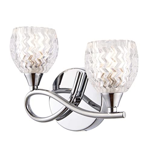 Image of Reagan Decorative Wall Light – Dimmable Indoor Home Lights – Internal Wall Light with Patterned Glass – Led Sconce 33W Twin Wall Lamp – IP20 Rated Hallway Lamp – G9 Crystal Lampshade – Chrome