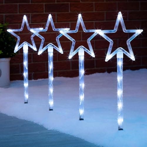 Image of ADEPTNA 4 Pack Star Path Lights - 60 LED Battery Operated Garden Stake Lights with 8 Modes - Outdoor Xmas Lights for Pathways Walkways Lawn Garden Driveway Decor - Perfect for Christmas (Cool white)