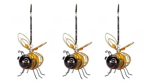 Image of Garden Mile 3 Pack Hanging Solar Powered Bee Light Warm White Bug Lighting Black & Yellow Bumble Bee Novelty Outdoor Garden Lights Solar Power Hanging Light Lantern Indoor Outdoor Decorative Fun Light