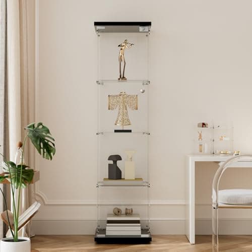 Image of Beauty4U 4-Shelf Glass Display Cabinet, 64" Single Door Showcase Cabinet for Storage Collectables, Simple Quick Installation, Black