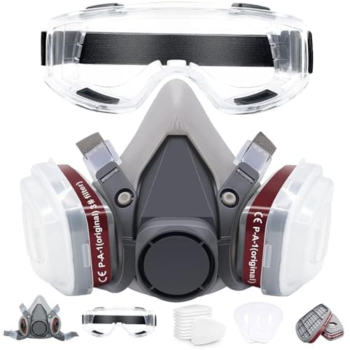 Image of MILIWAN Reusable Respirator Mask, Anti-Dust Gas with Filter, Spray Paint Face Cover Mask With 20 Replaceable Filter Cotton and Anti-fog Goggles for Painting Chemicals Polishing Spraying