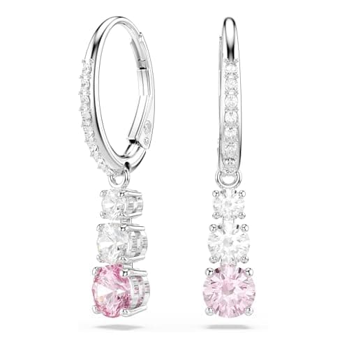 Image of Swarovski Stilla Attract Drop Earrings, Pink And Clear Round-Cut Stones In A Rhodium-Finished Setting, Part Of The Swarovski Stilla Attract Collection