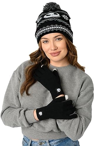 Image of Disney Adult Knit Beanie Hat and Texting Glove Set Mickey Minnie Skellington, Jack Skellington, One Size