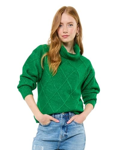 Image of Joe Browns Women's Classic Green Roll Neck Diamond Knit Jumper, Oversized, Green, UK 8