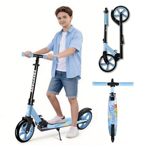 Image of FREEDARE Kick Scooter for Kids Ages 8-12, 200mm Big Wheels Scooter for Kids, Teens and Adults, 4 Adjustable Height, 2 Wheels Scooter Foldable, up to 100kg Light Blue