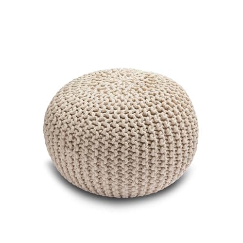 Image of Home Sweet Home UK Handmade Ottoman Large Knitted Pouffe Footstool - 100% Cotton Chunky Knitted Round Pouffes For Living Room - Suitable For Resting Feet, Occasional Seating & Decor