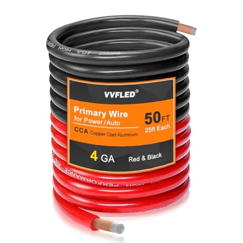 Image of VVFLED 4 Gauge CCA Wire, (25ft Black+25ft Red) Automotive Wire Car Audio Battery Cable, Power/Ground Welding Cable, 4AWG Electrical Wire for Audio RV RC Trailer Speaker Amp 12V