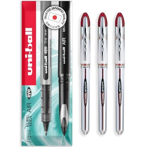 Image of uni-ball Vision Elite - 0.8mm Nib Medium Rollerball Pen - UB-200 - In Envelope Gift Packaging (Pack of 3, Red)