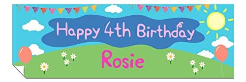 Image of Panther Print Personalised Happy Birthday Banner for Girls & Boys - Kids' Party Decorations - Pig TV Show Theme - 1 x 3ft Small Banner