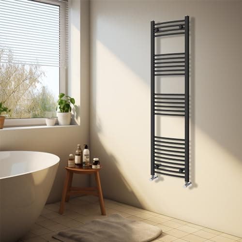 Image of NRG Black Heated Towel Rail Curved Designer Bathroom Radiator - 1600×400mm