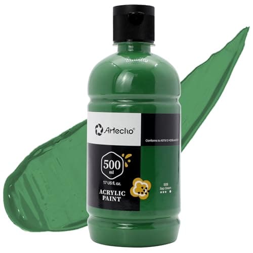 Image of Artecho Sap Green Acrylic Paint 500ml/17oz, Craft Paint for Art Supply, Ideal for Canvas, Fabric, Pumpkin, Rock, Leather, Model, Ceramic, Plastic, Clay, Glass.