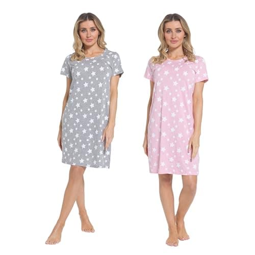 Image of INSIGNIA Womens Pack of 2 Short Sleeved Cotton Blend Jersey Nightshirts Nighties (Set 1, 8-10)