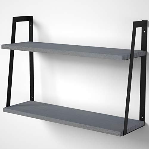 Image of SRIWATANA 60 cm Long Wall Shelves, 2-Tier industrial Floating Wood Shelves for Bedoom, Bathroom, Living Room, Kitchen, Gray