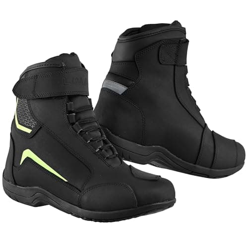 Image of Leather Motorbike Boots Motorcyle Shoes CE-Approved Waterproof Protective Boots – Short Ankle Touring Armour & Anti-Slip Prix (Black, UK 7, UK Footwear Size System, Adult, Men, Numeric, Medium, 7)