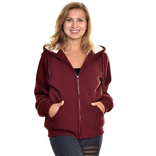 Image of Angelina Women's Sherpa-Lined Hoodie Jacket - Red - X-Large