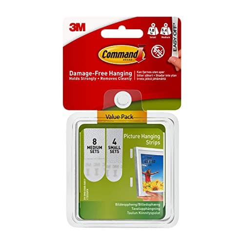 Image of Command Picture Hanging Strips, Value Pack, White - 4 Pairs of Small (8 Strips), 8 Pairs of Medium (16 Strips) - for Pictures, Frames, Mirrors, Wall Decor - Damage Free Hanging