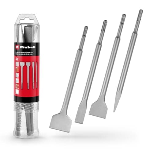 Image of Original Einhell 4-pcs. SDS Plus Chisel Set, 250 mm (Pointed, 20 mm Flat, 40 mm Spade, 50 mm Tile Chisel made of Durable 40Cr Steel for Demolition and Renovation Work)