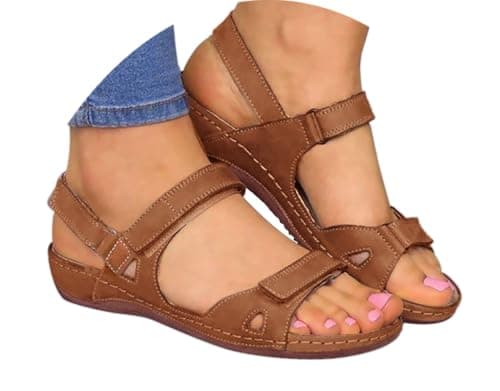 Image of shoes for women uk, Sandals for Women Shoes Beach Orthopedic Fashion Women's Slides Arch Support Summer Slip on Ladies Wedge Wide Fit Walking Platform Beach Sliders Brown 5.5