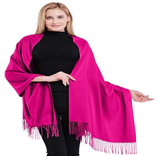 Image of CJ Apparel Hot Pink Bright Pink 100% Cashmere Shawl Pashmina Scarf Wrap Stole Hand Made in Nepal