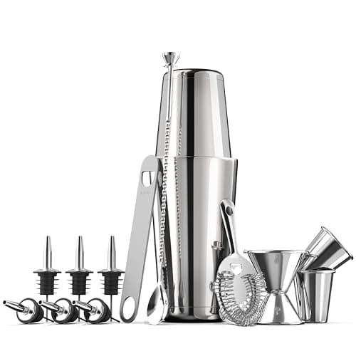 Image of FineDine Cocktail Shaker Set - 14-Piece Cocktail Making Set w/ 26 oz Stainless Steel Shaker & Strainer - Bartender Kit - Cocktail Gift Set