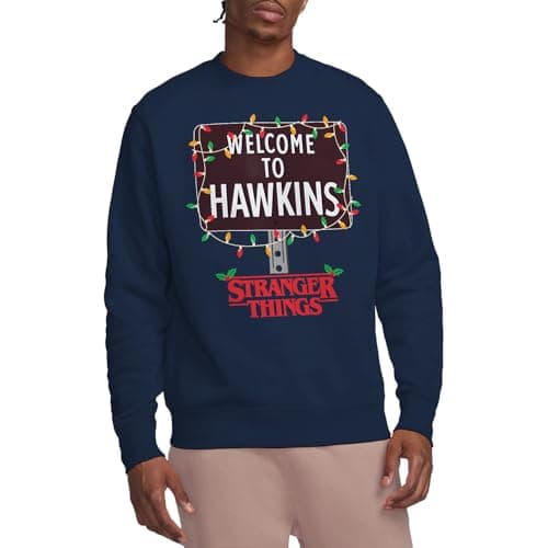 Image of Stranger Things Christmas Welcome To Hawkins Unisex Sweatshirt, Navy, XX-Large