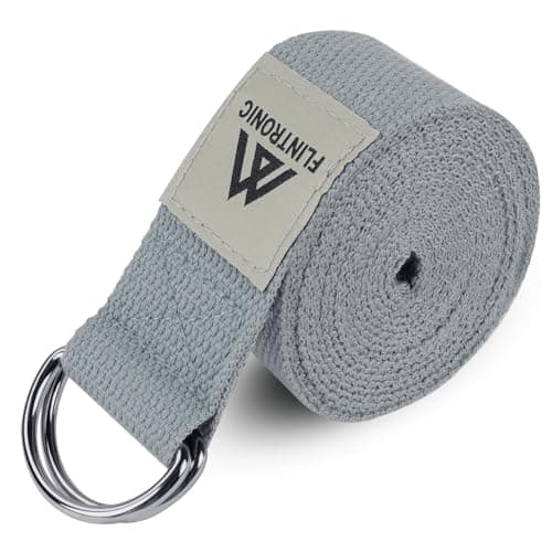 Image of Flintronic 1 Pc Yoga Belt Pilates, 2.5M D-Ring Buckle Yoga Strap, Extra Long Adjustable Yoga Strap Belt, Sports and Fitness Stretch Strap for Yoga, Pilates, Dance (Light Grey)
