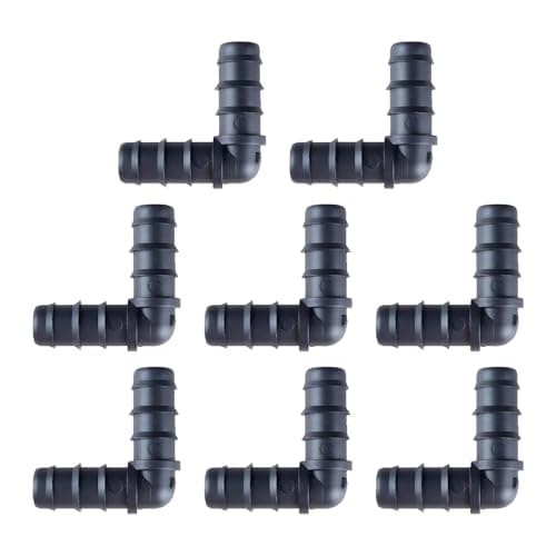 Image of 8 Pack 13mm (1/2 Inch) Barbed Garden Hose Connectors, Durable Plastic 90° Elbow Fittings for Drip Irrigation Systems, Water Pipes, and Hose Joints, Black