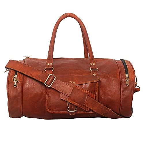 Image of ALASKA EXPORTS Leather Duffle Bag for Men Genuine Vintage Leather Travel Holdall Weekender Bags | Mens Leather Travel Duffles Carry On Cabin Luggage Gym Sports Overnight Bags – Brown