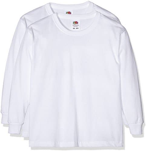 Image of Fruit of the Loom Girl's Boys VW Longsleeve T-Shirt (pack of 2), White (Blanco), 116 cm (Manufacturer Size: 5-6 years)