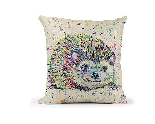 Image of Vixar Hedgehog Watercolour Rainbow animal Linnen Cushion With filling or cover only, 40x40cm, gift, christmas, Birthday (Cover Only) (Cover only)