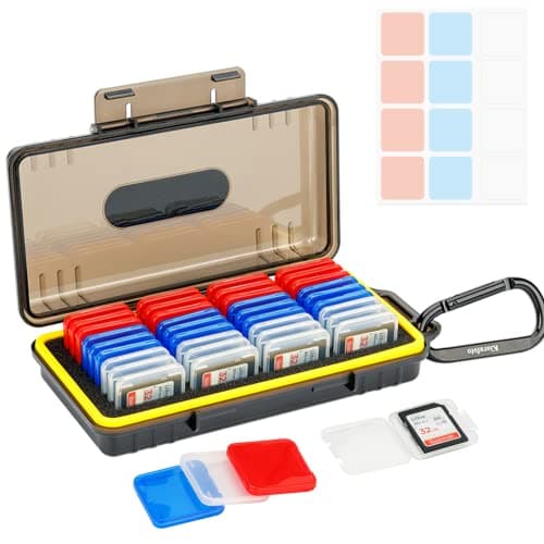 Image of Kiorafoto SD Card Holder Case with 36 Pack 3 Colors Clear Plastic SD Card Case Box for SD SDXC SDHC Cards, Water-Resistant Anti-Shock Anti-Dust Memory Card Holder Case Storage Protector with Labels