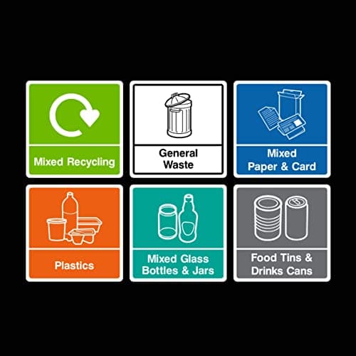 Image of Recycling set of 6 Signs Waterproof Stickers 150x150mm Self Adhesive Vinyl