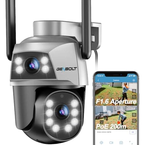 Image of GENBOLT WiFi Security Camera Outdoor with PoE, Dual Lens Home Surveillance IP Camera CCTV with Color Night, Auto Tracking Human Detection Pan Tilt Digital Zoom Spotlight Camera
