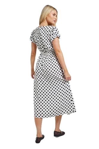 Image of Dorothy Perkins Mono Spot Tie Back Detail Puff Sleeve Midi Dress, 16, Mono