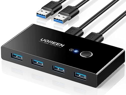 Image of UGREEN USB 3.0 Switch 4 Port USB Switch Selector 5Gbps High-Speed Peripheral Sharing Switcher for 2 Computer Share Mouse Keyboard Compatible with Laptop Scanner Printer 2 Pack 4.92ft Cable