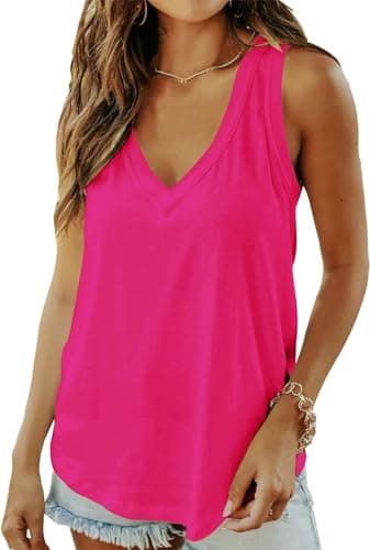 Image of ELFIN Women Vest Tops Summer Sleeveless V Neck Tank Top Ladies Camisole Casual Rose