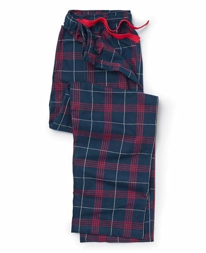 Image of THE SAVILE ROW COMPANY LONDON Men's 100% Brushed Cotton Soft Pyjama Bottom Lounge Pants - Navy Red Window Check - XXL