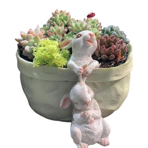 Image of Rabbit Planter - Resin Succulent Planter Pot, Decorative Animal Statue | Cute Cartoon Garden Container Artistic Balcony Terrace, Indoor And Outdoor Floral Deco