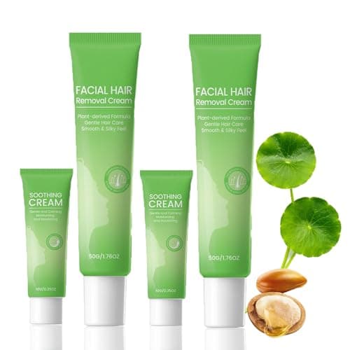 Image of Facial Hair Removal Cream for Women, Painless Facial Hair Remover Cream for Sensitive Skin, 2-in-1 Kit with Soothing Cream, Gentle and Effective, Hair Removal for Upper Lip & Chin, Face (2 Kit)