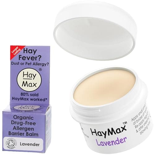 Image of HayMax Allergen Barrier Balm - Lavender 5ml - Organic, Natural & Non-Drowsy Hay Fever & Allergy Relief Balm - Traps Pollen, Dust & Other Allergy Particles - Great for Adults, Kids & Pregnant Women