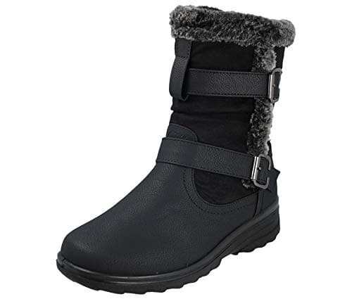 Image of Cushion Walk Fur Lined Soft Lightweight Flexible Zip Buckle Ladies Boots UK 3-8 (UK 4 EU 37, Black)