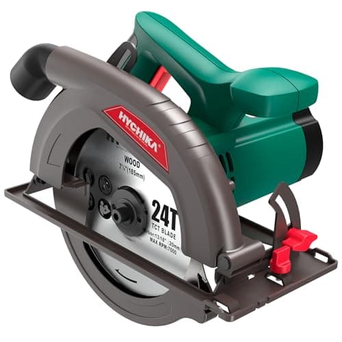 Image of HYCHIKA Circular Saw,1300W 4500RPM with Saw Blade (24T 185mm), Maximum Cutting Depth 65mm (90º), 45mm (45º) for Cutting Wood and Plastic