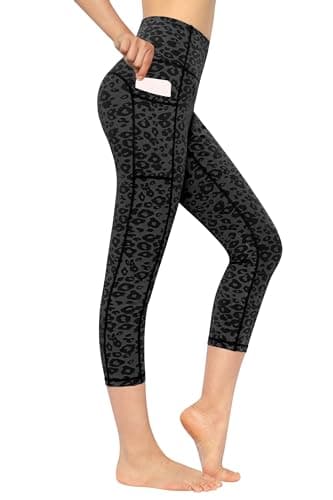 Image of Neonysweets Women's Printed Yoga Pants High Waist Tummy Control Workout Pants Leggings with Pocket Black Leopard M