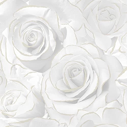 Image of Madison Glitter White Wallpaper - Gold Floral Rose Flower - Textured Modern Contemporary Feature Wall