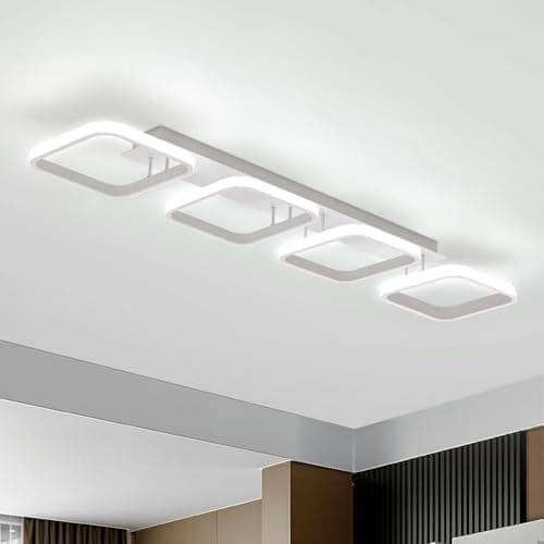 Image of Warmiehomy Modern LED Ceiling Light,4 Square Ceiling Lights Living Room,44W Cool White Light,105cm LED Ceiling Light Fixture for Bedroom Kitchen Hallway(White)